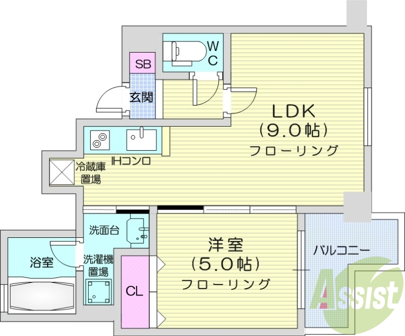 1LDK、収納、灯油暖房、角部屋、オートロック