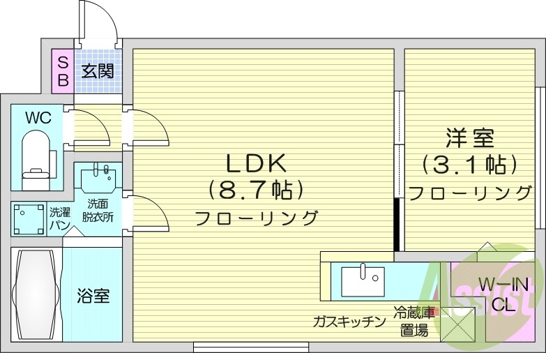 1LDK、エアコン、独立洗面台、シャワートイレ、灯油暖房