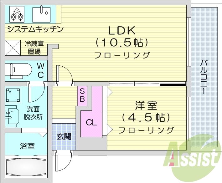 1LDK、システムキッチン、灯油暖房、シャワートイレ