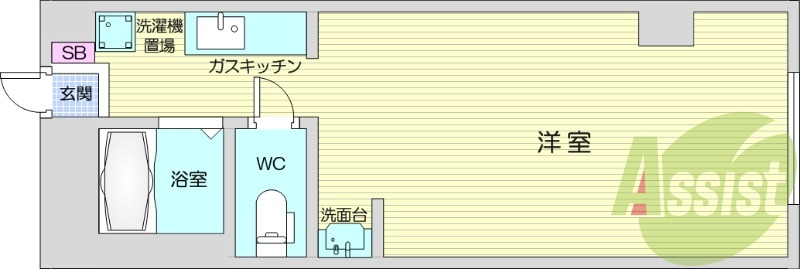 １K、エアコン、オートロック、ガス暖房、ネット使用料不要