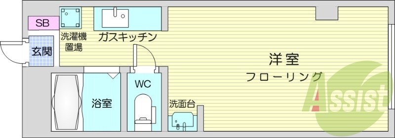 １K、エアコン、オートロック、ガス暖房、ネット使用料不要