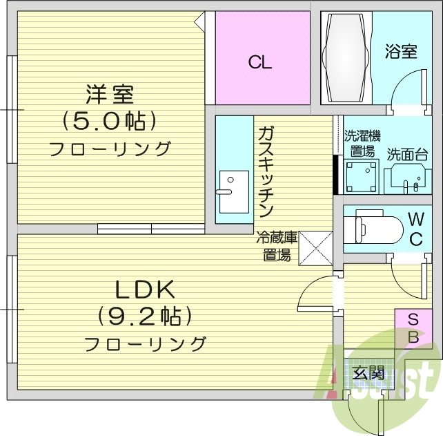 1LDK、独立洗面台、温水便座、灯油FF暖房