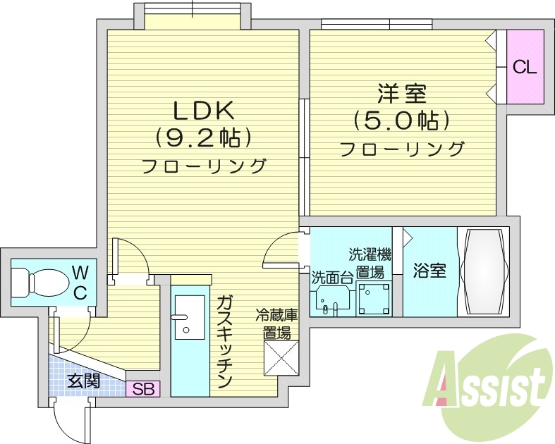 １LDK、独立洗面台、インターネット無料