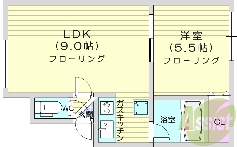 1LDK、灯油暖房、角部屋、テレビモニターホン