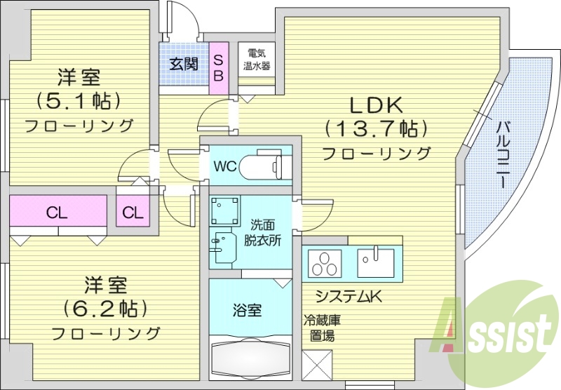 2LDK、オール電化、トランクルーム、光ファイバー