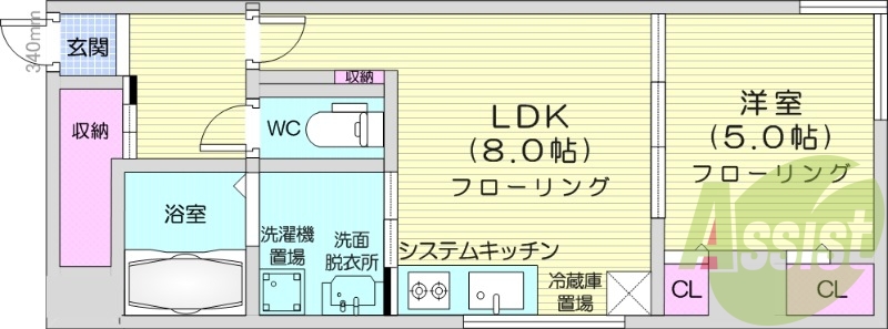 1LDK、オートロック、角部屋、ネット無料、システムキッチン