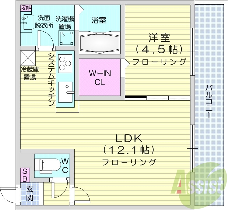 1LDK、都市ガス、オートロック、追炊き、浴室乾燥機、