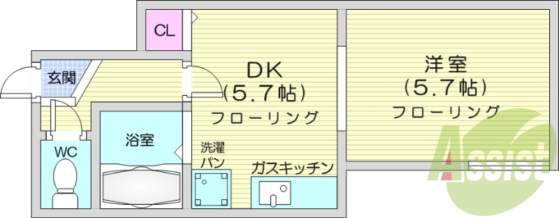 １DK、最上階、バストイレ別、暖房灯油FF