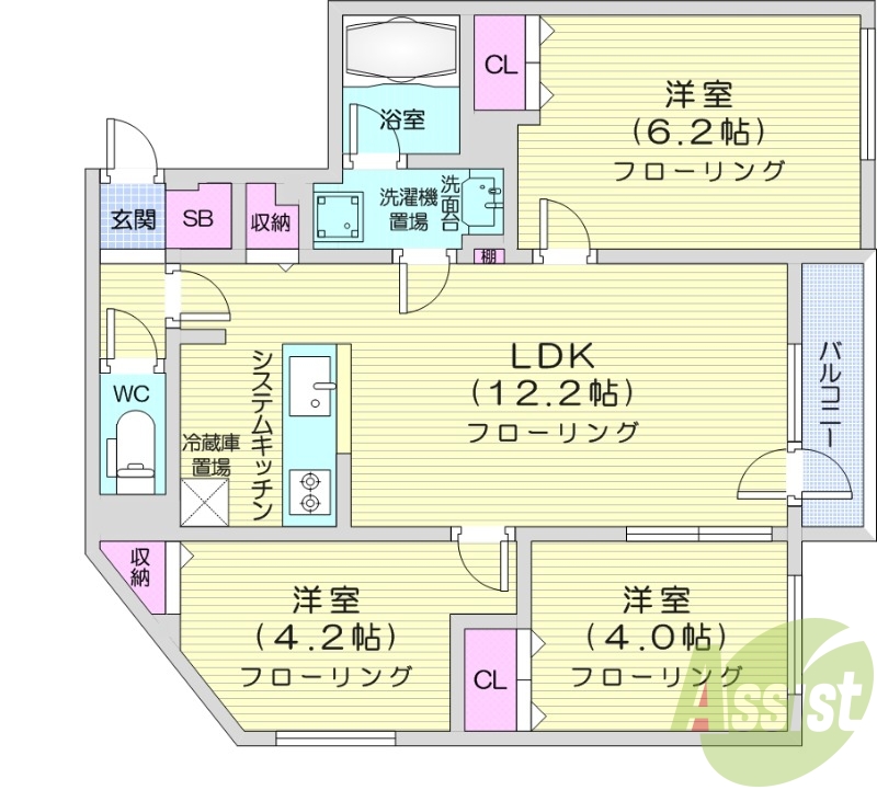 3LDK、追い焚き、浴室乾燥機、エアコン