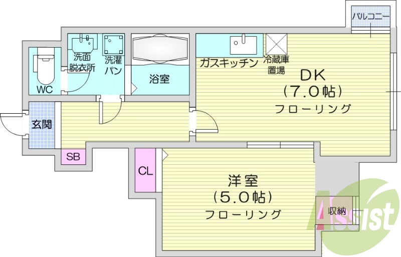 1DK、灯油暖房、クローゼット、シューズボックス