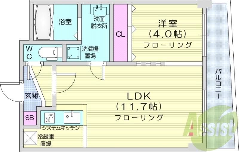 1LDK、オール電化、エアコン、バストイレ別