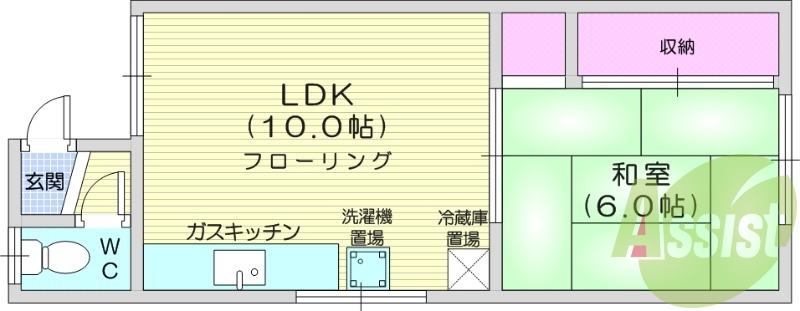 1LDK、最上階、角部屋、灯油暖房、