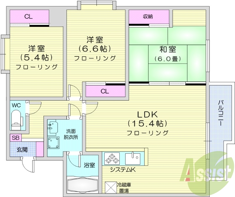 3LDK、収納、宅配BOX、灯油暖房、角部屋