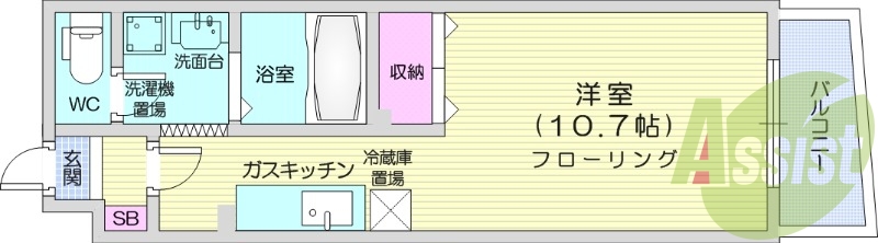 1K、エアコン、ネット無料、独立洗面台、オートロック