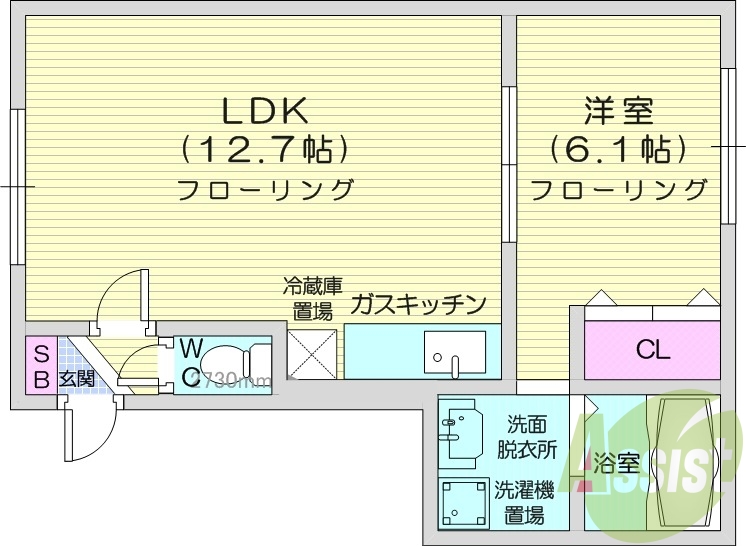 1LDK、オートロック、エアコン、灯油暖房