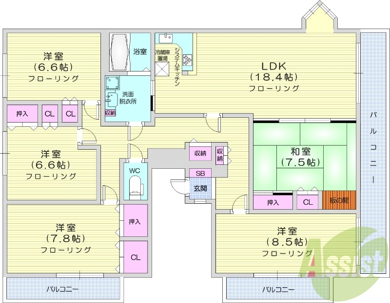 5LDK、エアコン、バストイレ別、システムキッチン