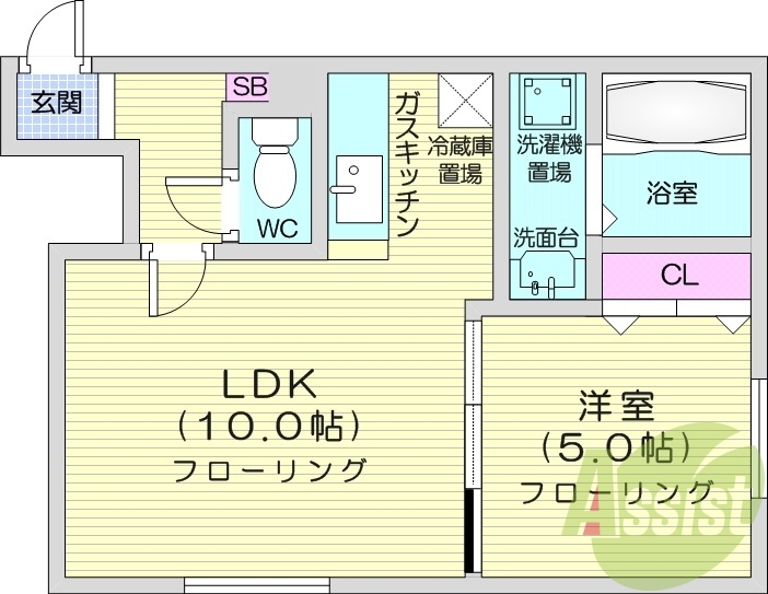 1LDK、オートロック、バス・トイレ別、独立洗面台
