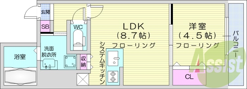 1LDK、オートロック、ネット無料、光ファイバー