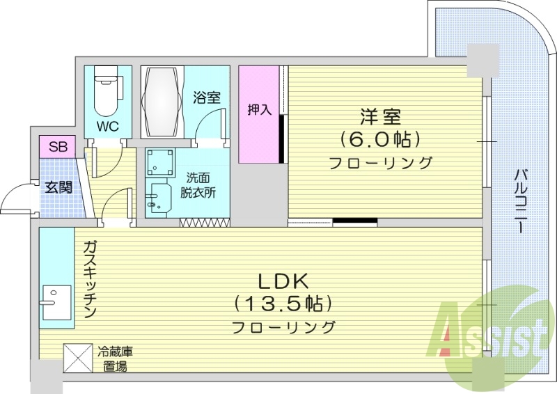 1LDK、バルコニー、シャワートイレ、収納