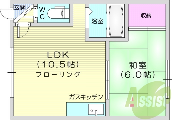 1LDK、バストイレ別、TVインターホン