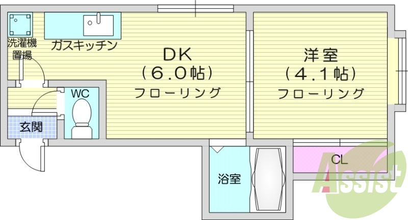 1DK、収納、洗濯機置場、灯油暖房、角部屋
