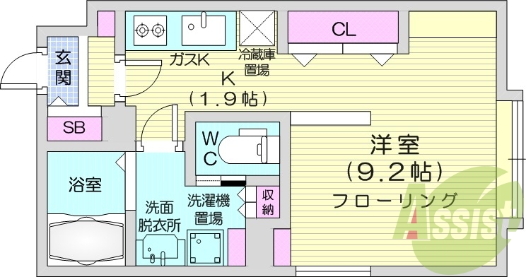 1K、都市ガス、ネット無料、エアコン、オートロック