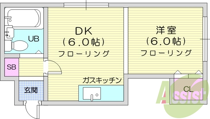 1DK、モニタ付インターホン、クローゼット