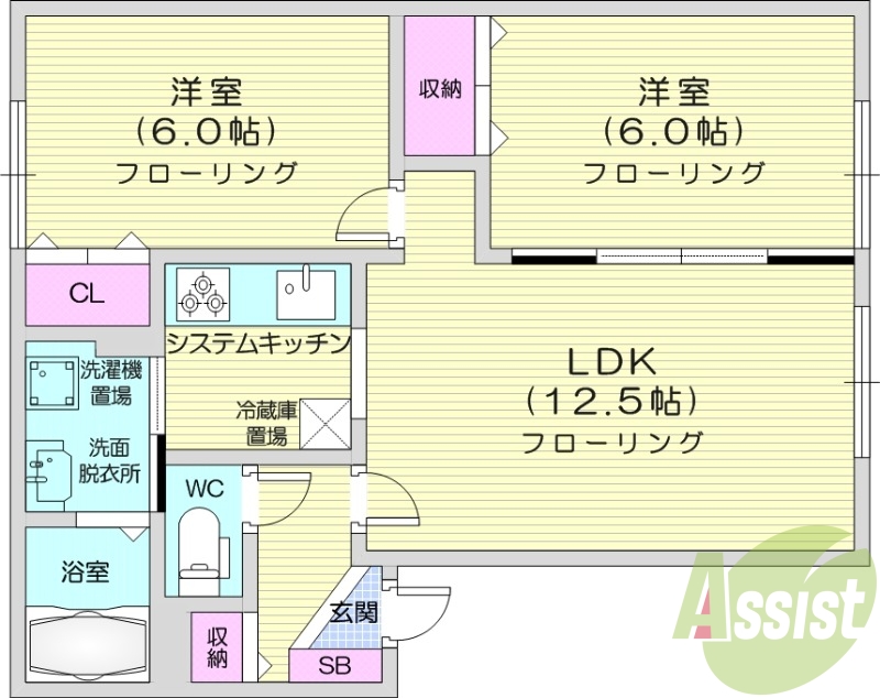 2LDK、システムキッチン、灯油暖房、物置