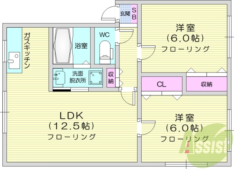 2LDK、ウォシュレット、独立洗面台、シューズボックス