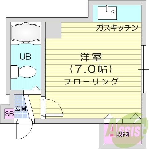 1R、シューズボックス、ガスキッチン、収納