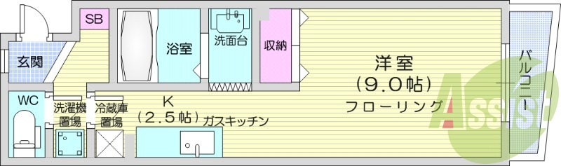 1K、エアコン、ネット無料、独立洗面台、オートロック