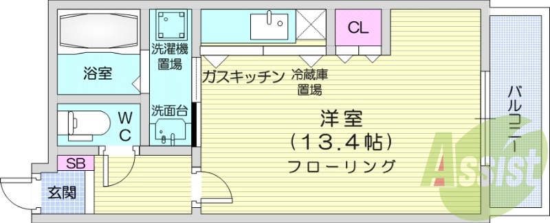 1K、灯油暖房、オートロック、風呂・トイレ別
