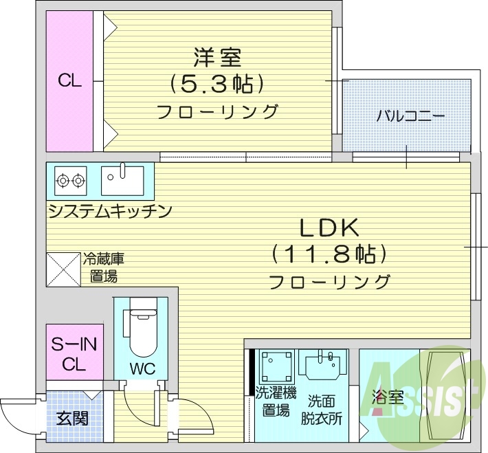 1LDK、オートロック、システムキッチン、クローゼット