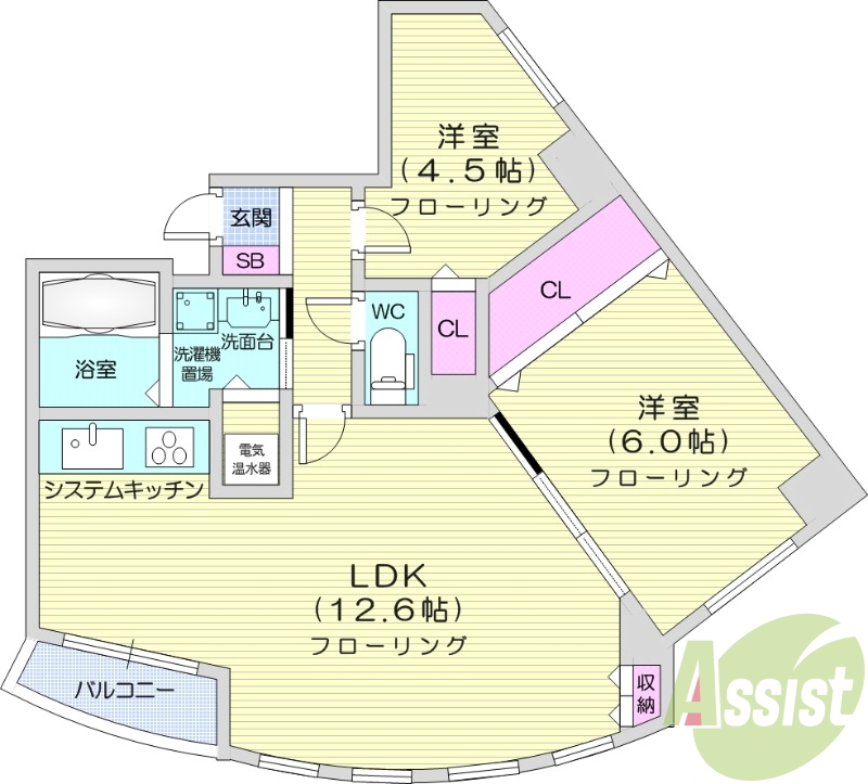 2LDK、オール電化、トランクルーム、光ファイバー
