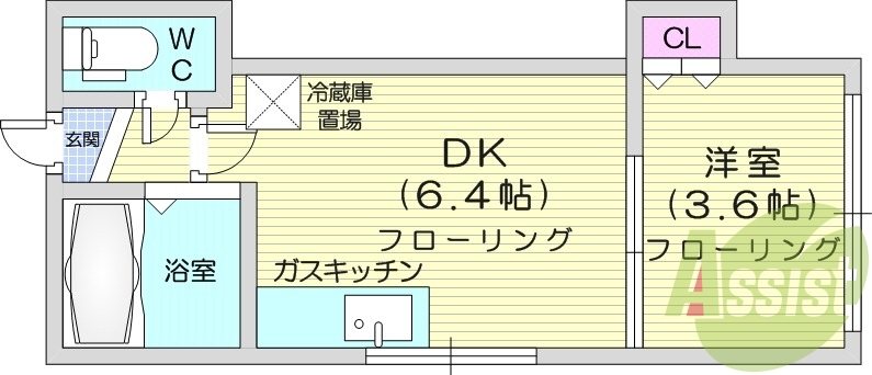 1DK、ネット使用料無料、灯油暖房、クローゼット