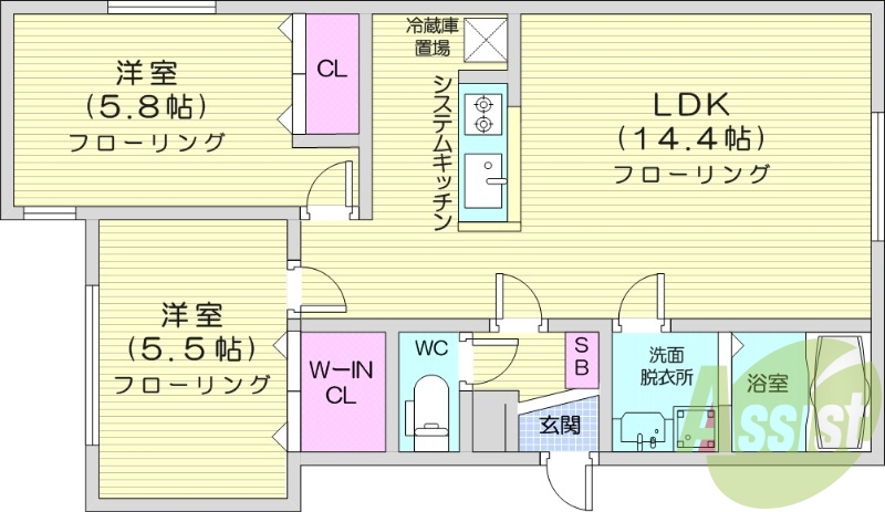 2LDK、エアコン、追い焚き、システムキッチン