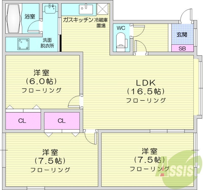 3LDK、トランクルーム、独立洗面台、シャワートイレ