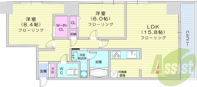 2LDK、オートロック、都市ガス、システムキッチン