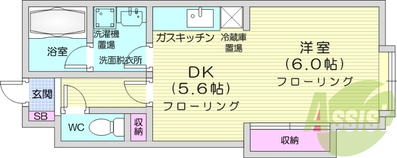 1DK、灯油暖房、テレビモニターホン、収納