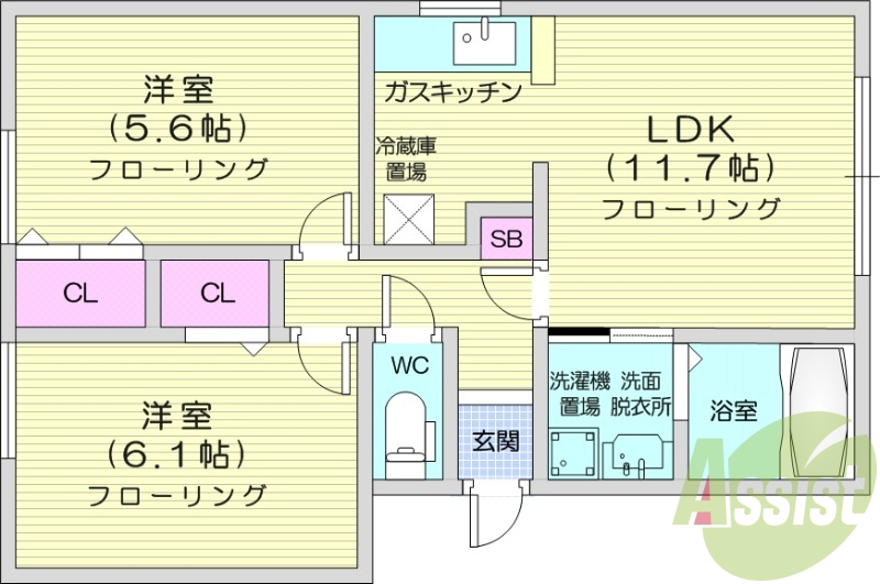 2LDK、シャンプードレッサー、浴室乾燥機、灯油FF暖房