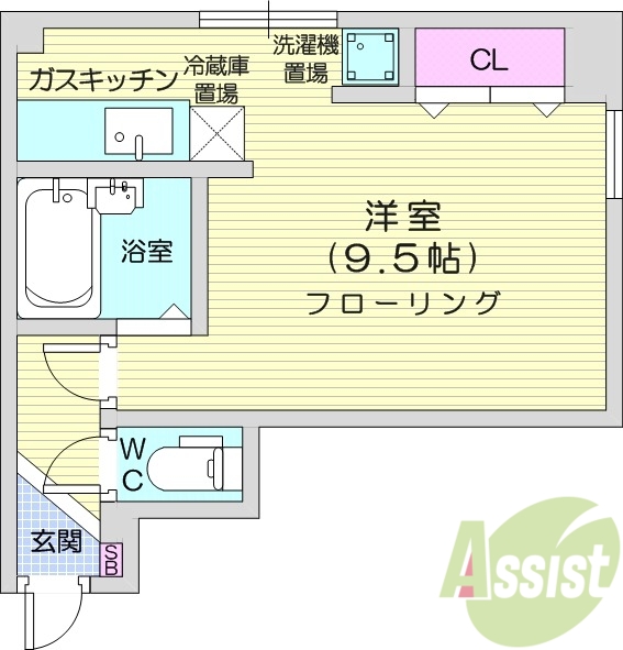 1R、モニターホン、ウォッシュレットトイレ、室内洗濯機置場