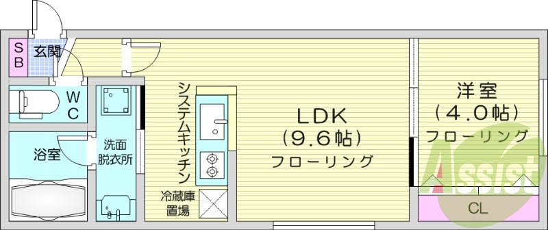 1LDK、エアコン、システムキッチン、ネット無料