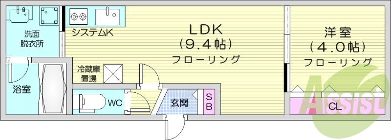 1LDK、エアコン、システムキッチン、ネット無料