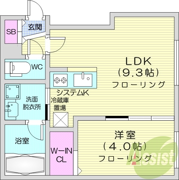 1LDK、エアコン、システムキッチン、ネット無料