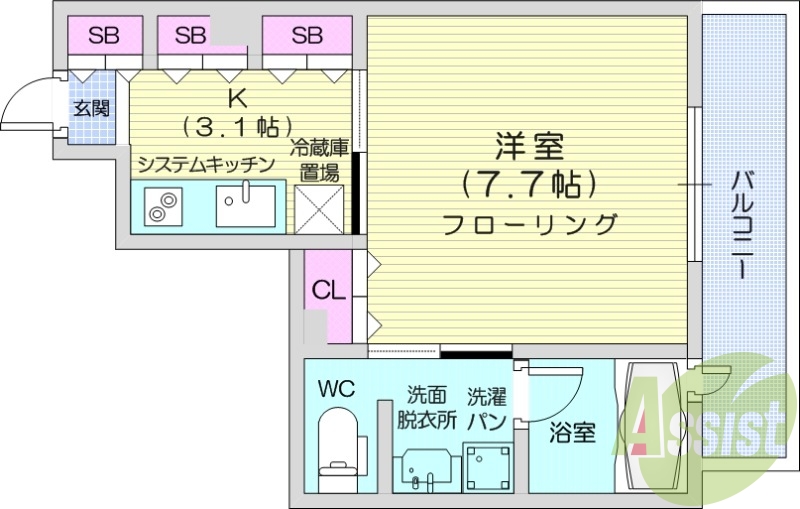 1K、オートロック、浴室乾燥機、追い炊き、独立洗面台