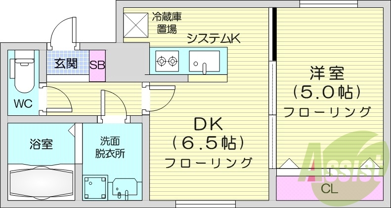 1DK、エアコン、システムキッチン、浴室乾燥機