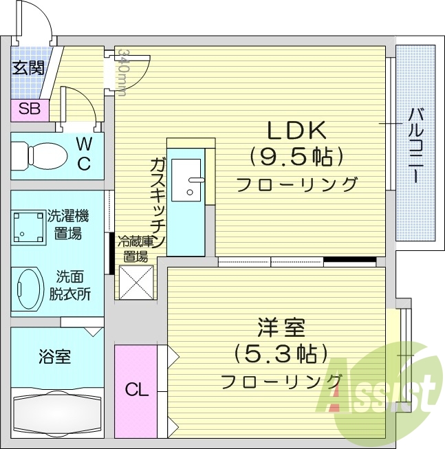1LDK、オートロック、灯油暖房、バストイレ別