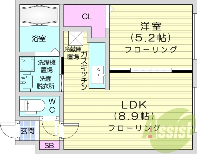 1LDK、オートロック、ネット使用料不要、バストイレ別