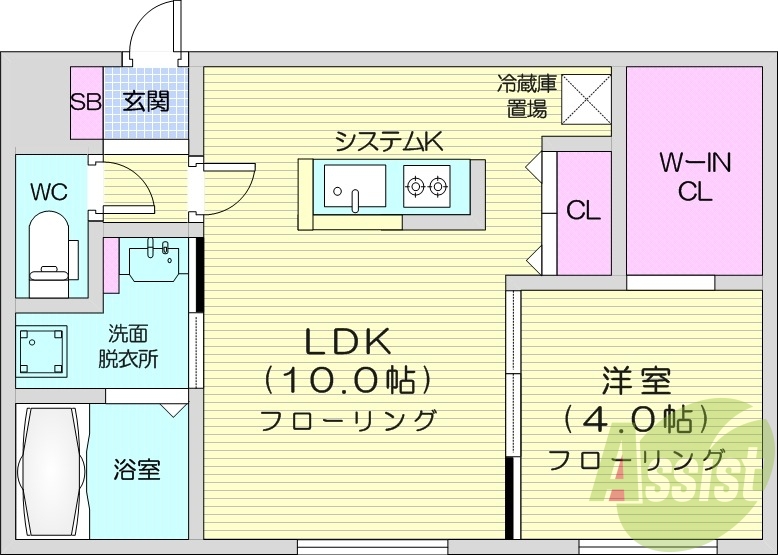 1LDK、都市ガス、エアコン、浴室乾燥機、ネット無料