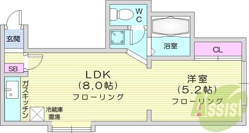 1LDK、都市ガス、灯油暖房、室内洗濯機置場